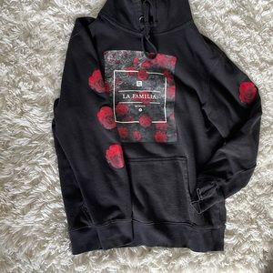 black hoodie with rose designs